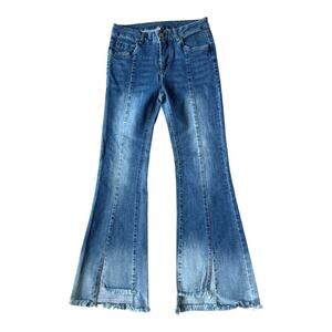 Retro High Rise Center Seam flare fringed blue Jeans size 27" waist